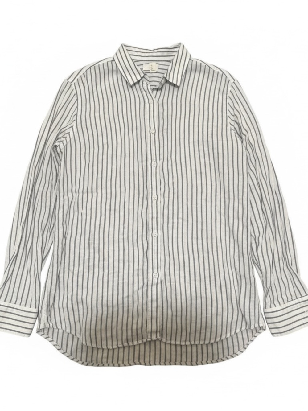 UNIQLO Linen Striped Long Sleeve Shirt White Black M